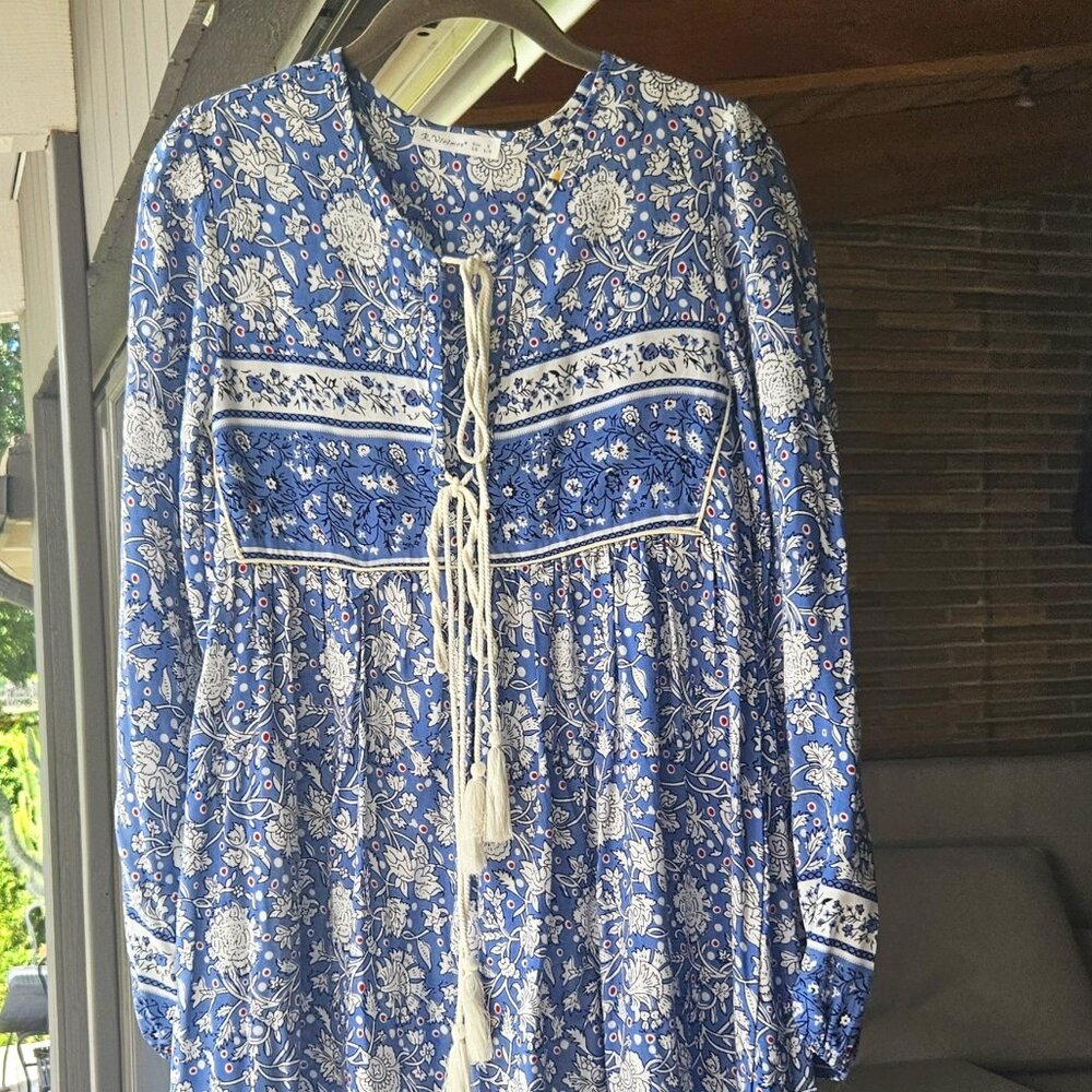 New R. Vivimos Midi Boho Floral Blue & White Dress, Size S, 4/6